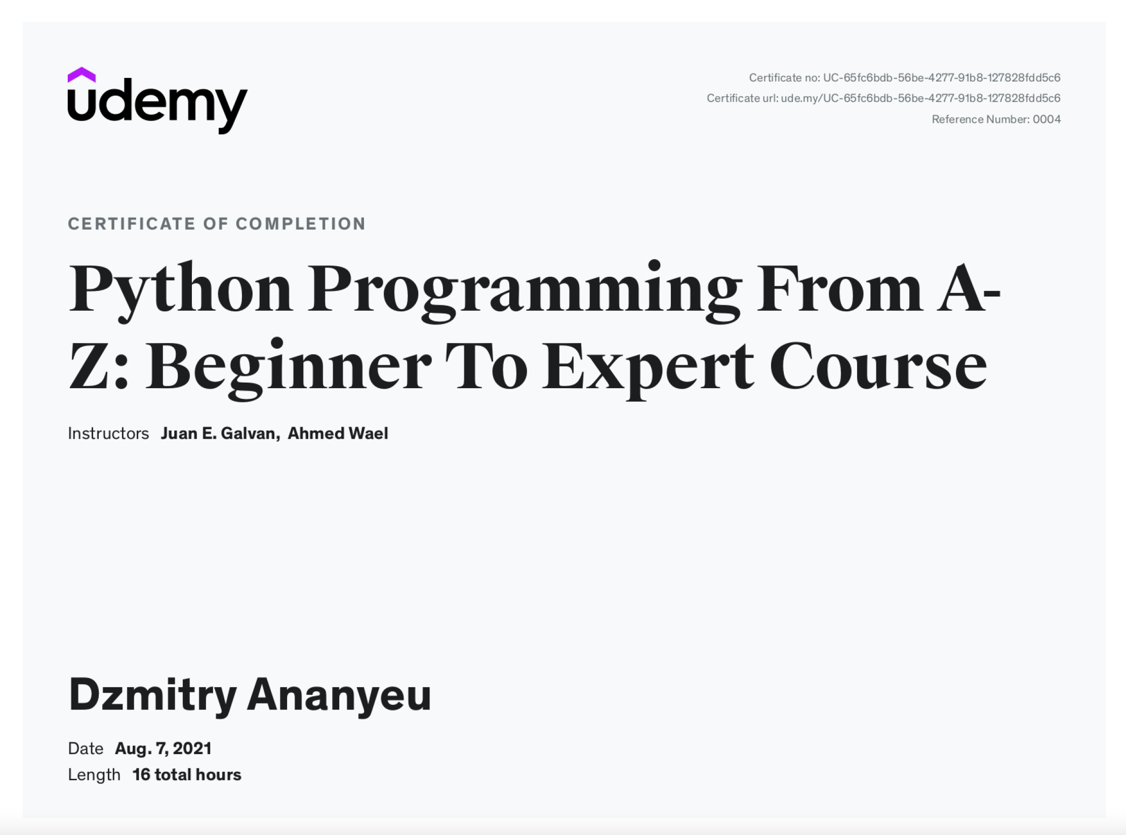 Python 2 Certificate